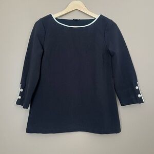 {Talbots} Ponte Knit Top with Pearl Detail on Sleeves in Black - Medium Petite